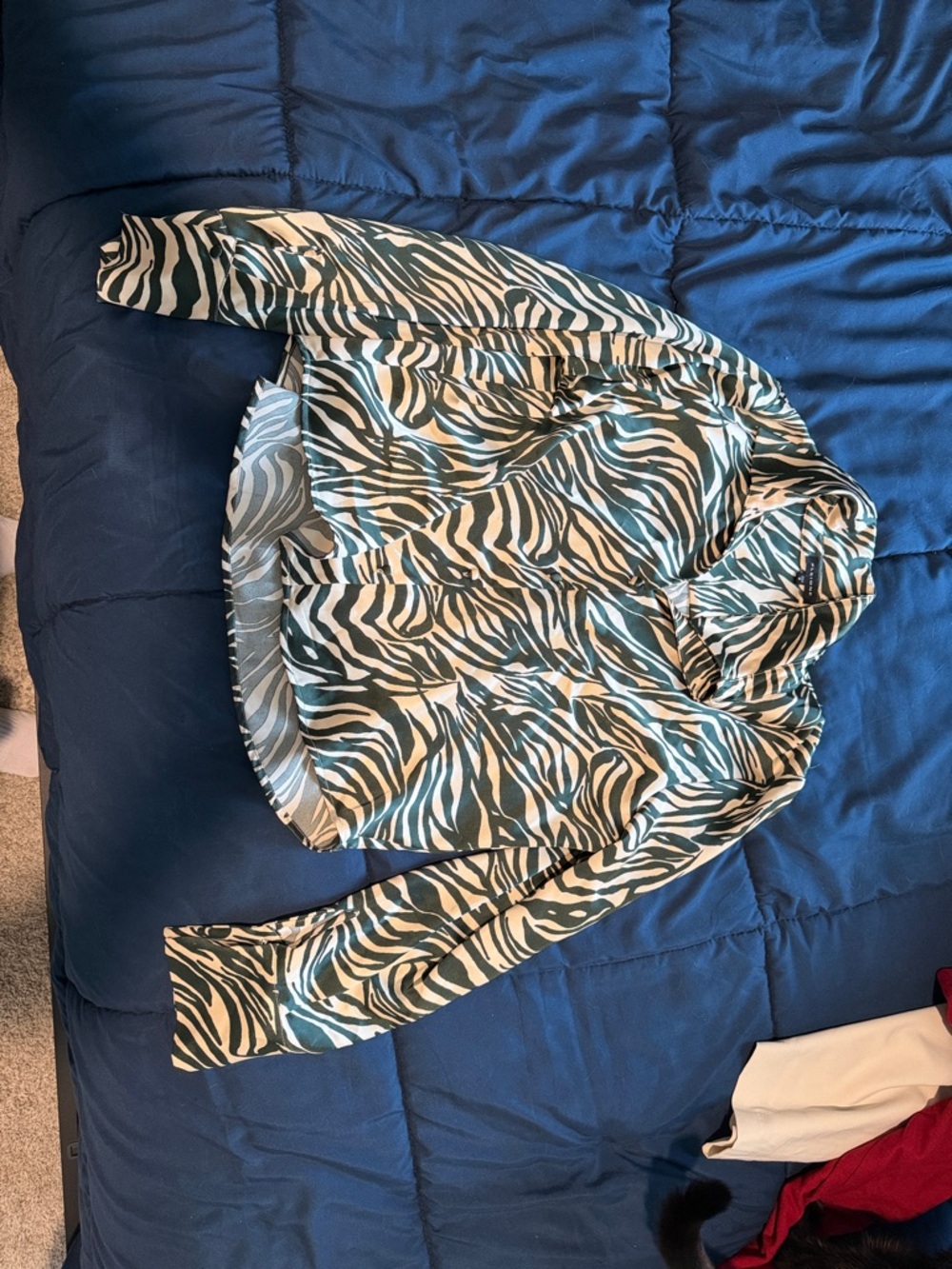 Nordstrom Teal and White Zebra Print Button-Down Shirt